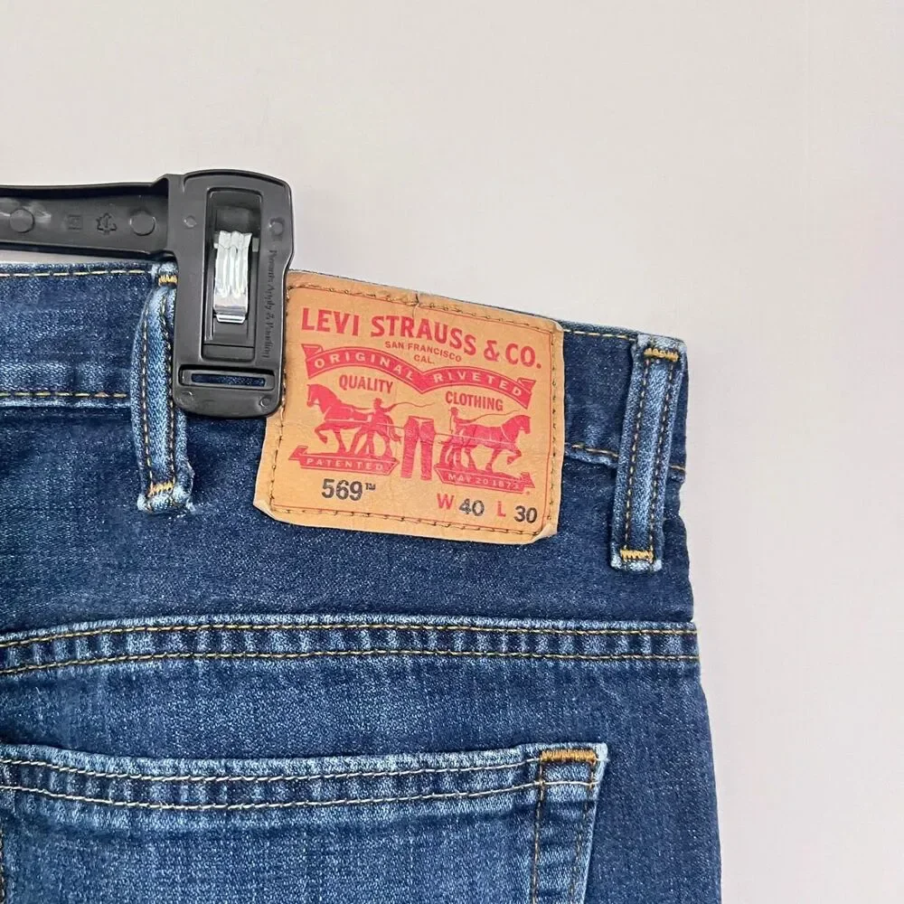Levis 569 Mens Jeans Size 40W 30L Dark Blue Loose Fit High Rise Pants